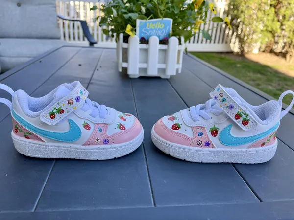 Custom hand-painted kids sneakers with colorful design